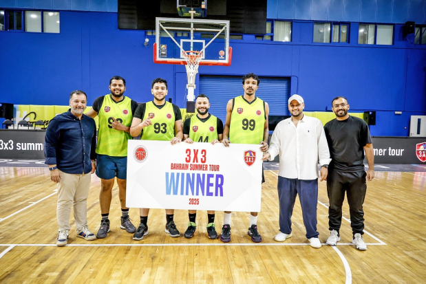 <p>BS Action won the second tournament of the Bahrain 3x3 Summer Tour 2025, played at the Bahrain Basketball Association (BBA) Arena in Um Al Hassam.</p>
<p>The triumphant BS Action squad consisted of Alwatheq Ali, Hussain Faraj, Saif Al Galaf, and Ahmed Fateel.</p>
<p>Following their triumph, they were awarded their winners&rsquo; prize by BBA competitions committee chairman Hassan Yaseen, in the presence of other officials.</p>
<p>Above, the winning BS Action quartet with officials.</p>